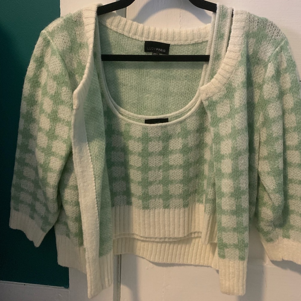 Lucy Paris checkered/gingham cardigan and crop top set